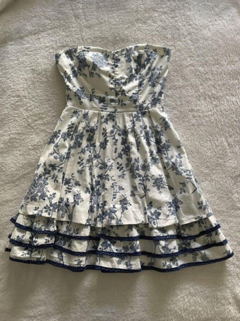 Vintage Y2K Ruby Rox Blue Floral Strapless Tiered Mini Dress Size 3 S